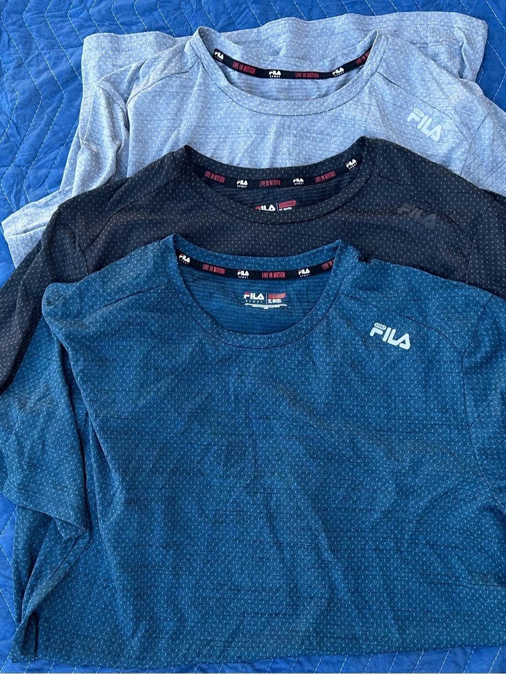 Fila Men’s Short Sleeve Crew Tees - Blue, Black, Light Gray (3-Pack)